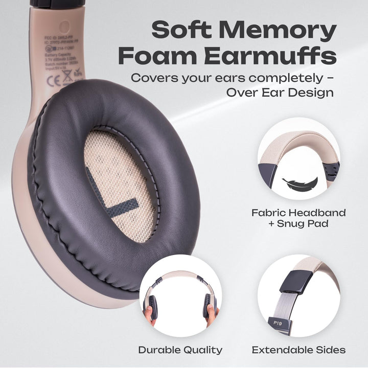 PowerLocus Bluetooth Kopfhörer Over Ear, Kabellos mit 3-EQ modi, 60std. Spielzeit, Hi-Fi-Stereo Falt