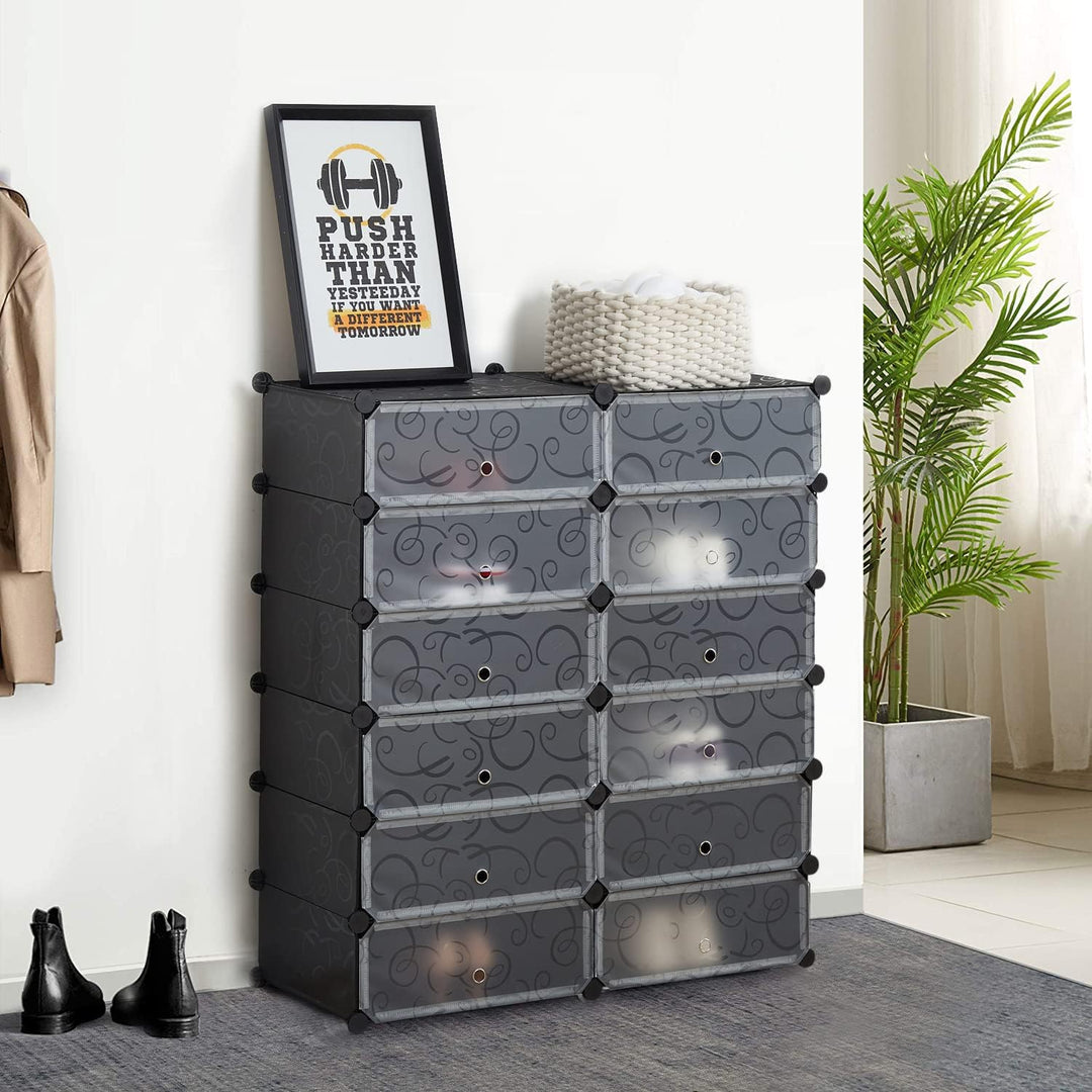 Mondeer Schuhregal, 12 Fächer Kunststoff Schuhablage, Steckregal Kunststoff, Schuhschrank für Schuhe