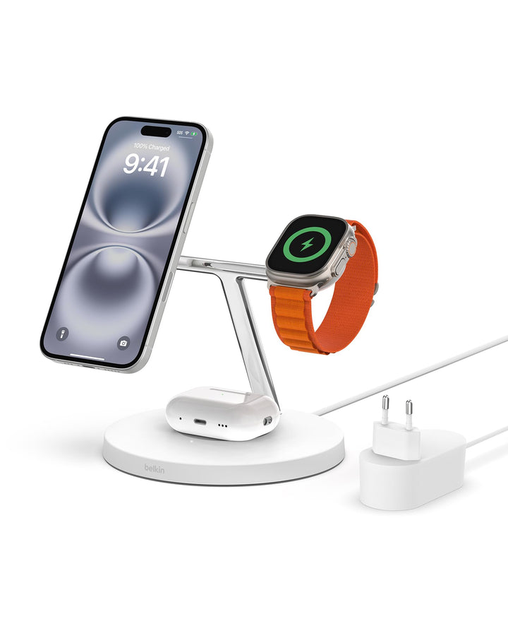 Belkin drahtloses MagSafe 3-in-1-Ladegerät, MagSafe ladestation 15 W, schnelles Laden für das iPhone