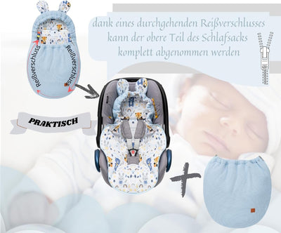 Mikos Einschlagdecke Babyschale Herbst Winter, Baby Fusssack mit Zip 100% Baumwolle GOTS Zert. Stric