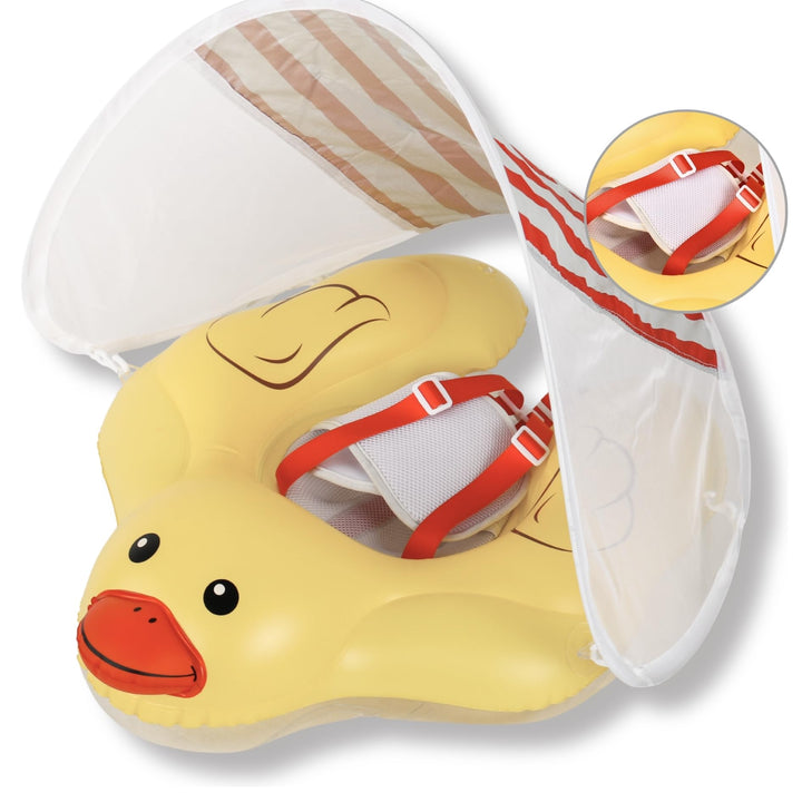 EDWEKIN® Premium Baby Schwimmring mit Sonnendach | Süsser Enten-Schwimmreifen mit UV-Schutz 50+| Sch