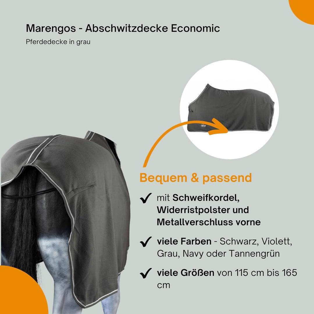 Marengos - Abschwitzdecke Economic fürs Pferd ist atmungsaktiv Fleecedecke Transportdecke grau 155cm