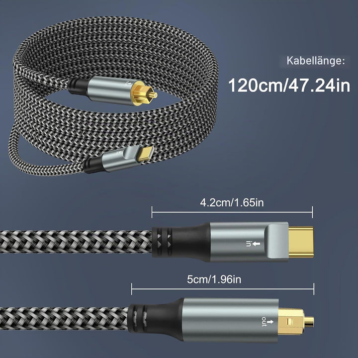 XMSJSIY USB C zu TOSLINK Optisches Audiokabel Unidirectional USB Typ C zu TOSLINK SPDIF Glasfaser Di
