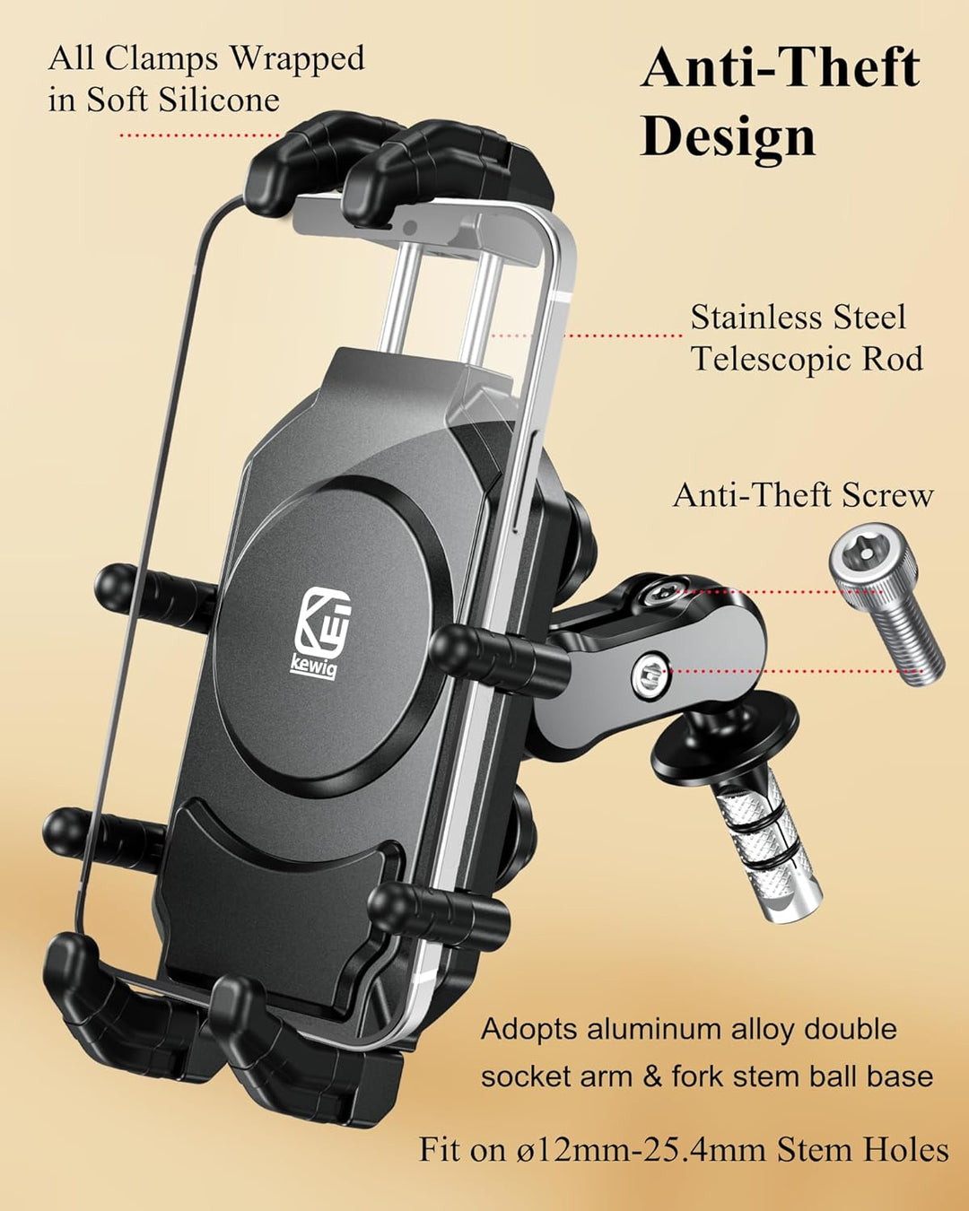 BRCOVAN Motorrad Gabelvorbau Handyhalterung mit Vibrationsdämpfer und Hochgeschwindigkeits-Sicherhei