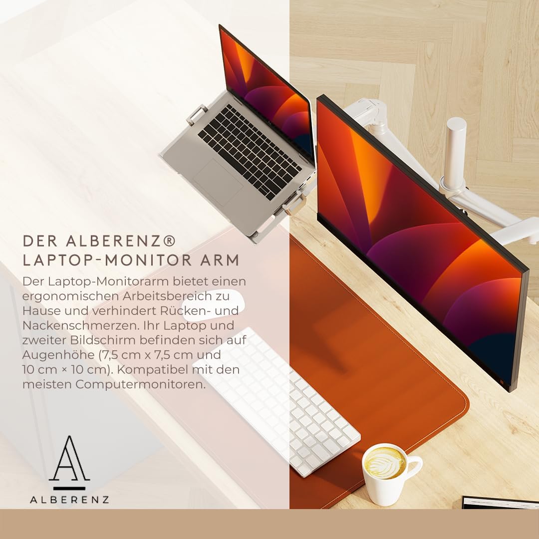 Alberenz® 2-in-1 Laptop- & Monitorhalterung mit Gasfeder, Verstellbarer Doppelarm-Ständer für 12-17"