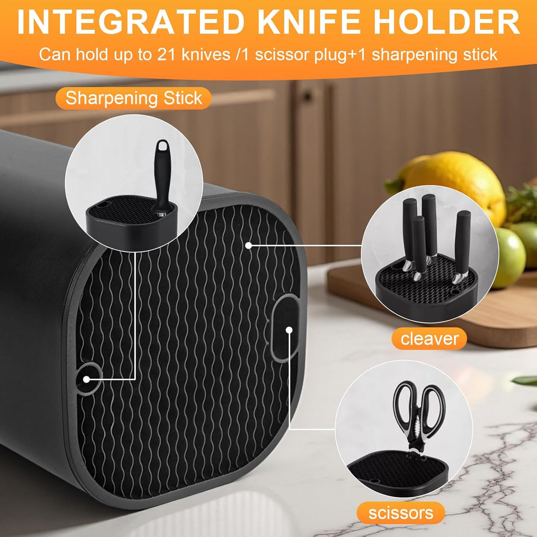 Messerblock Ohne Messer Schwarz Knife Holder, Universal Küchenmesser Block mit 21 Schlitzen und Abfl