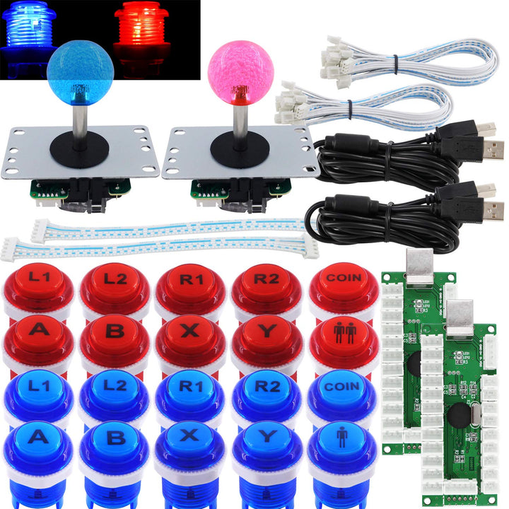 SJ@JX Arcade 2 Player Game Controller Stick DIY Kit LED Buttons with Logo MX Microswitch 8 Way Joyst