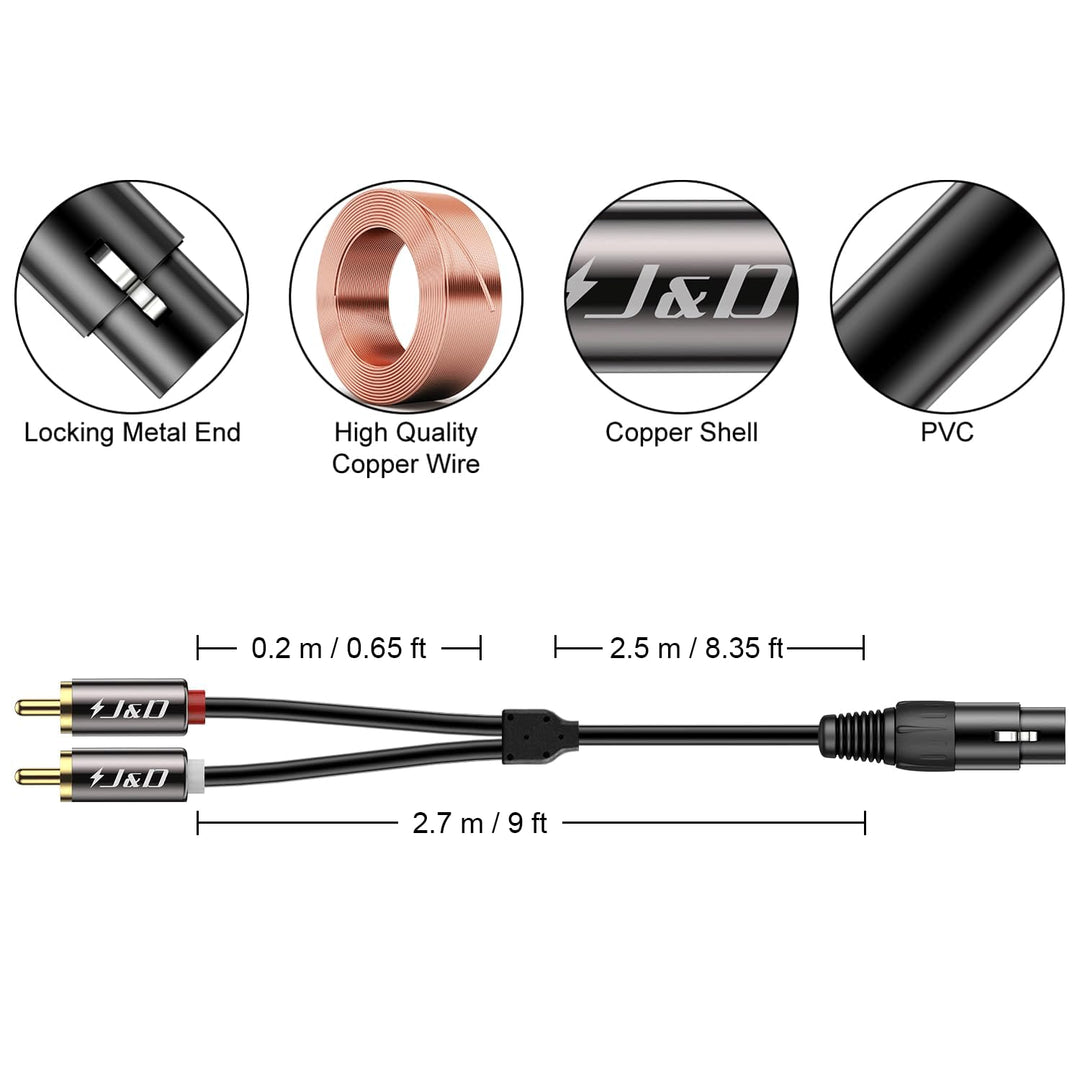 J&D XLR auf Dual-Cinch Y Splitter Patch Kabel, PVC Geschält Unbalanced 2x RCA Männlich zu XLR Weibli