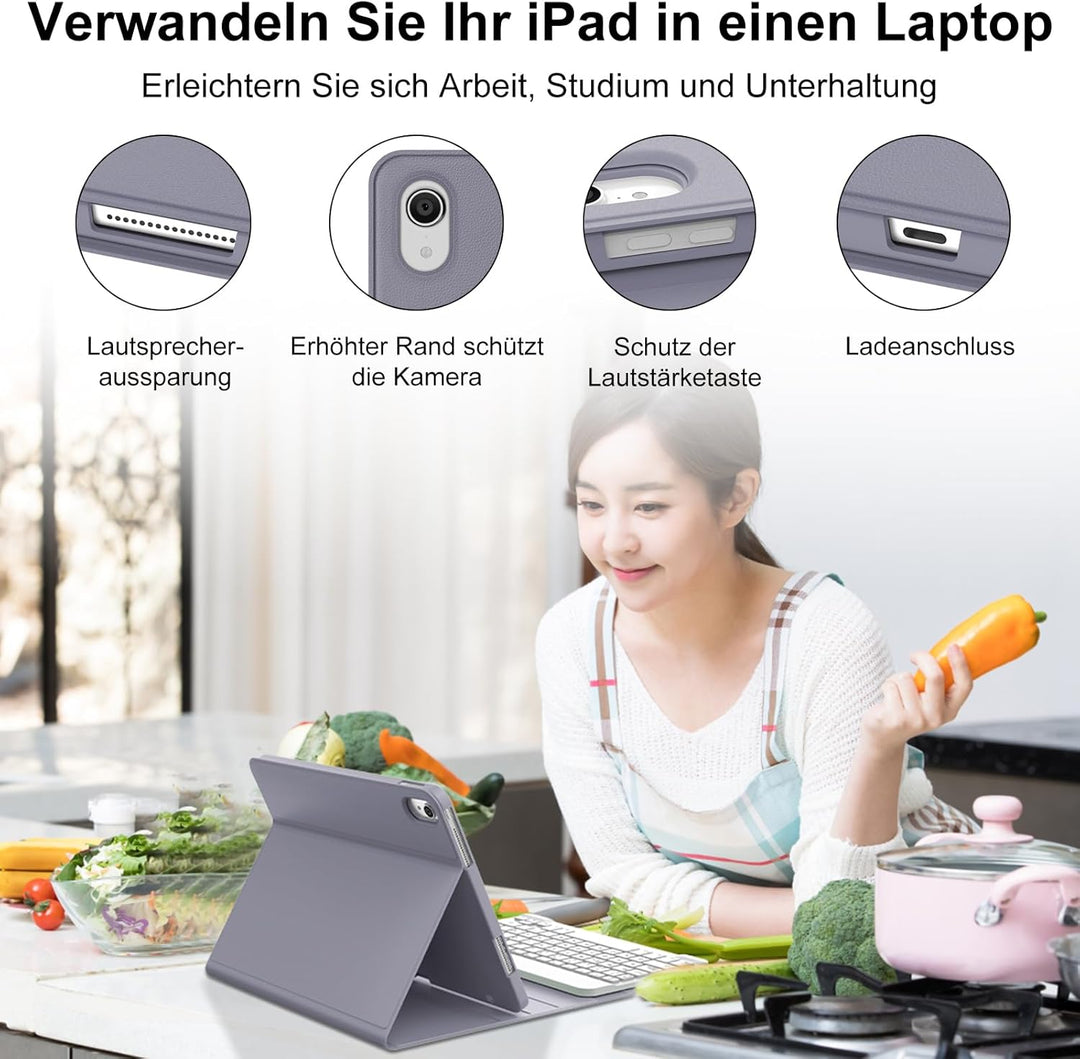Hülle Tastatur für iPad A16 11/10 Generation (2025/2022) 11/10.9 Zoll mit QWERTZ Deutsche Bluetooth