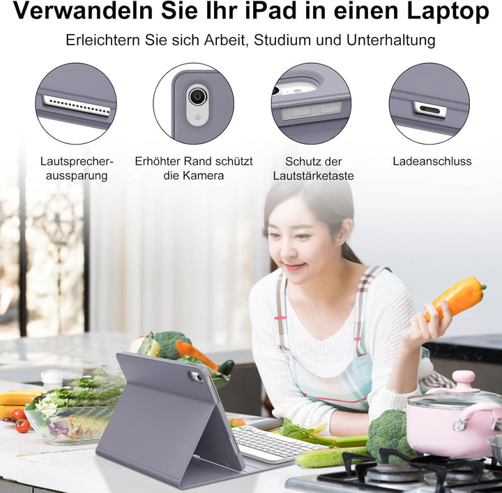 Hülle Tastatur für iPad A16 11/10 Generation (2025/2022) 11/10.9 Zoll mit QWERTZ Deutsche Bluetooth