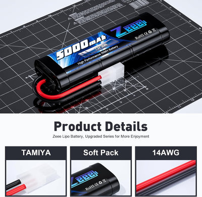 Zeee RC NiMH Akku 7,2V 5000mAh RC Auto RC LKW HPI Losi Kyosho Hobby für RC Cars Aeroplane Helicopter