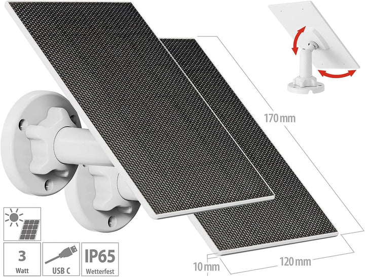 revolt Solarzelle Solarmodul: 2er-Set Solarpanels für Akku-IP-Kameras mit USB-C, 3 W, 5 V, IP65 (Min