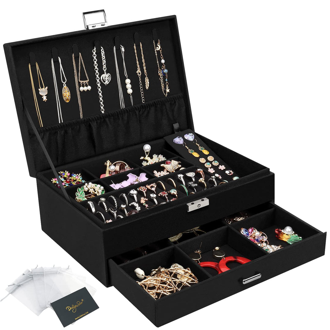 Schmuckkasten, Schmuckkästchen mit Schubladen für Damen Mädchen, Samt Schmuckbox Schmuckschatulle Gr