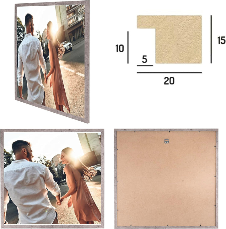 CABBEL Doppelpack (2er Set) Bilderrahmen 40x40 cm, Grau/Beton, stabiles MDF-Holz Rahmen, bruchsicher