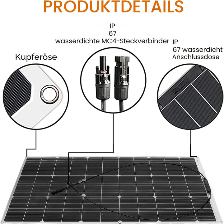 400 Watt Solarpanel Flexibel Kit 12V/24V Off-Grid System: 4 Stück 100W Monokristalline Solarmodule m