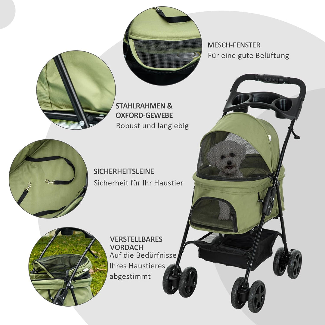 PawHut Hundewagen Hundebuggy mit Klappfunktion Pet Stroller für kleine Hunde und Katzen Haustierwage