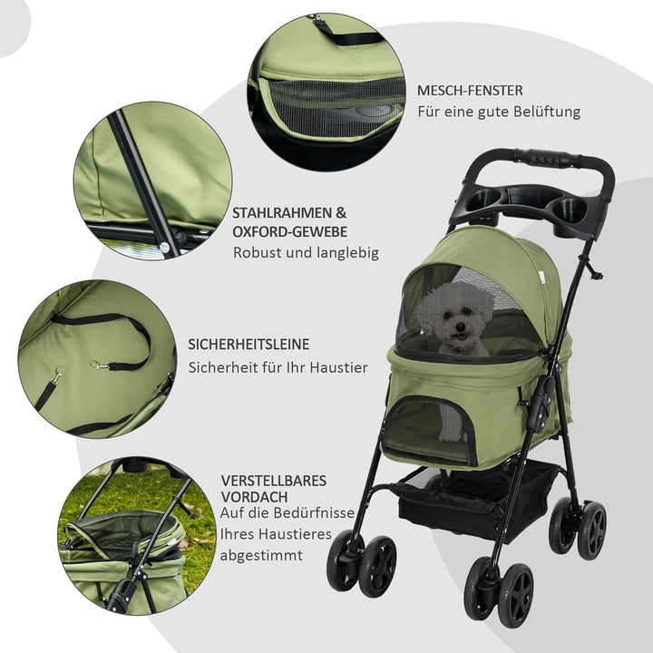 PawHut Hundewagen Hundebuggy mit Klappfunktion Pet Stroller für kleine Hunde und Katzen Haustierwage