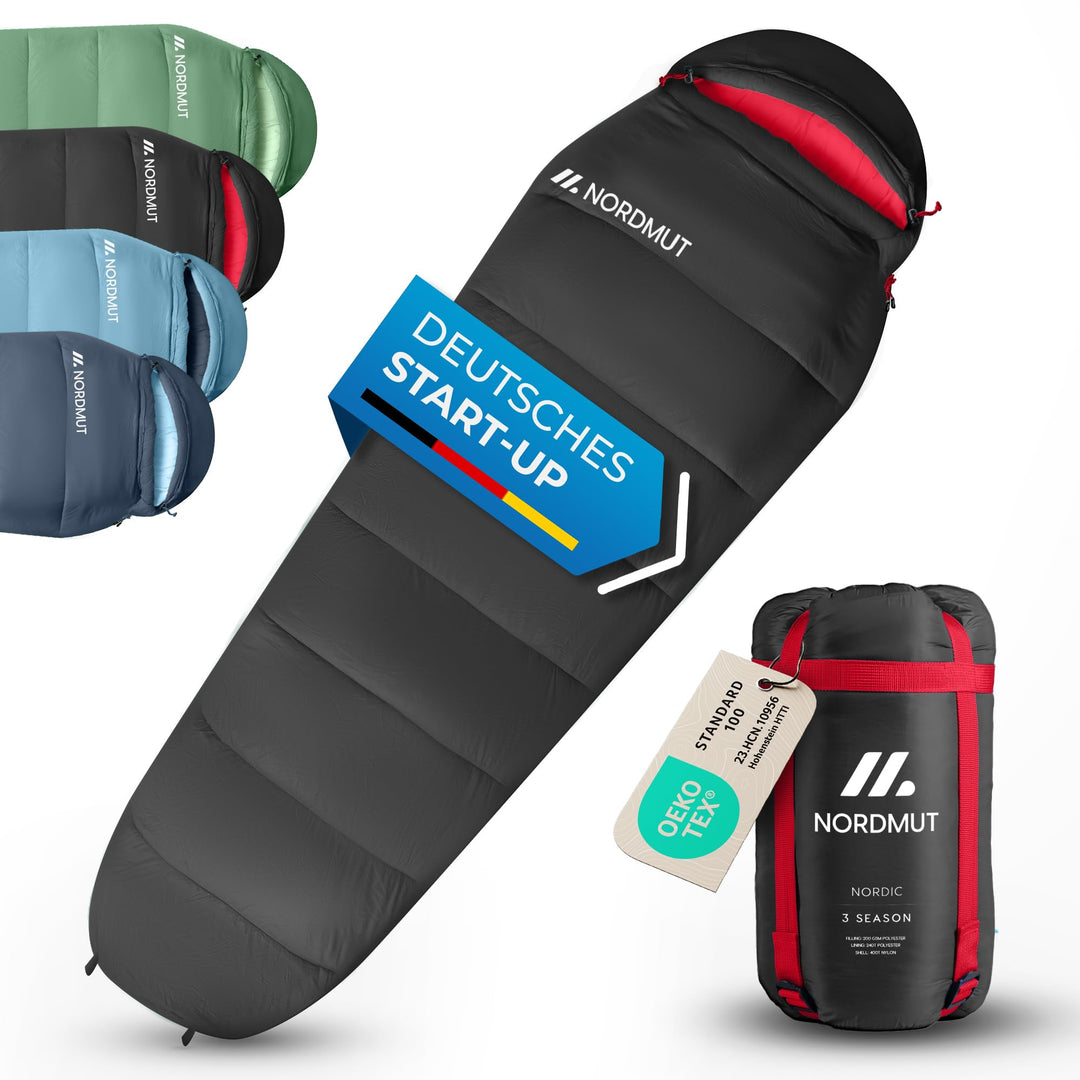 NORDMUT® Schlafsack Erwachsene – kleines Packmass & Ultraleicht (900/1500g) – 3-Jahreszeiten (250 GS