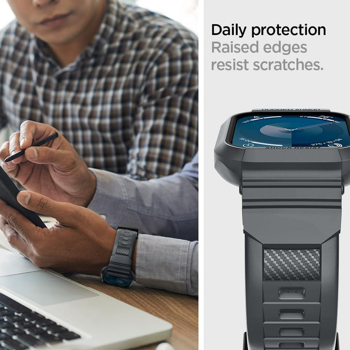 Spigen Rugged Armor Pro Hülle mit Band für Apple Watch 45/44mm | TPU-Unibody-Hülle mit Armband, Carb