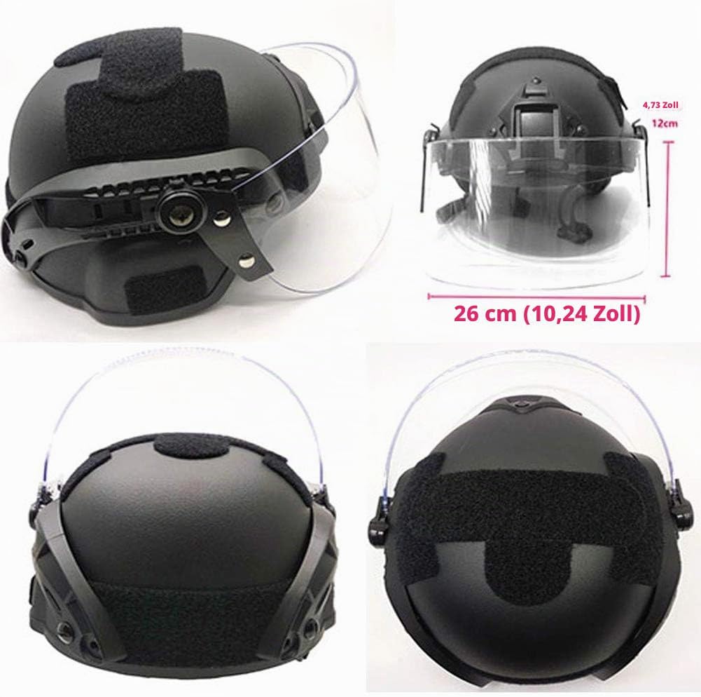 Tactical Area Airsoft Mich 2000 Quick Helm mit NVG Halterung und Schutzbrille. BK, BK