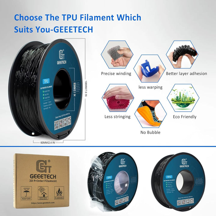 GEEETECH TPU Filament 1,75 mm +/- 0,02 mm für 3D Drucker, 1KG 1 Spool Grau Grau-1KG, Grau-1KG