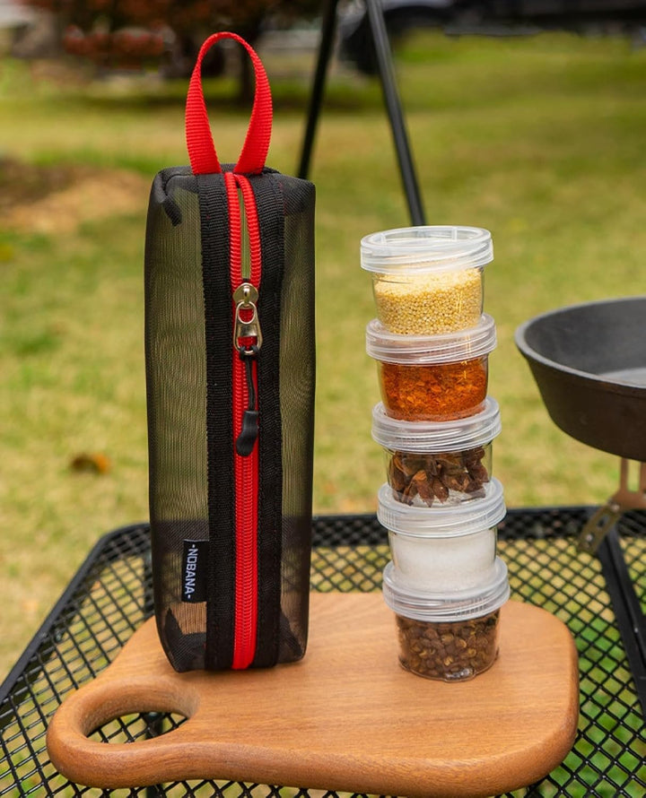 Gewürzgläser Set mit 5 Gewürzgläser, Gewürzdosen für Camping, Tragbare Gewürztasche,Gewürzflaschenha