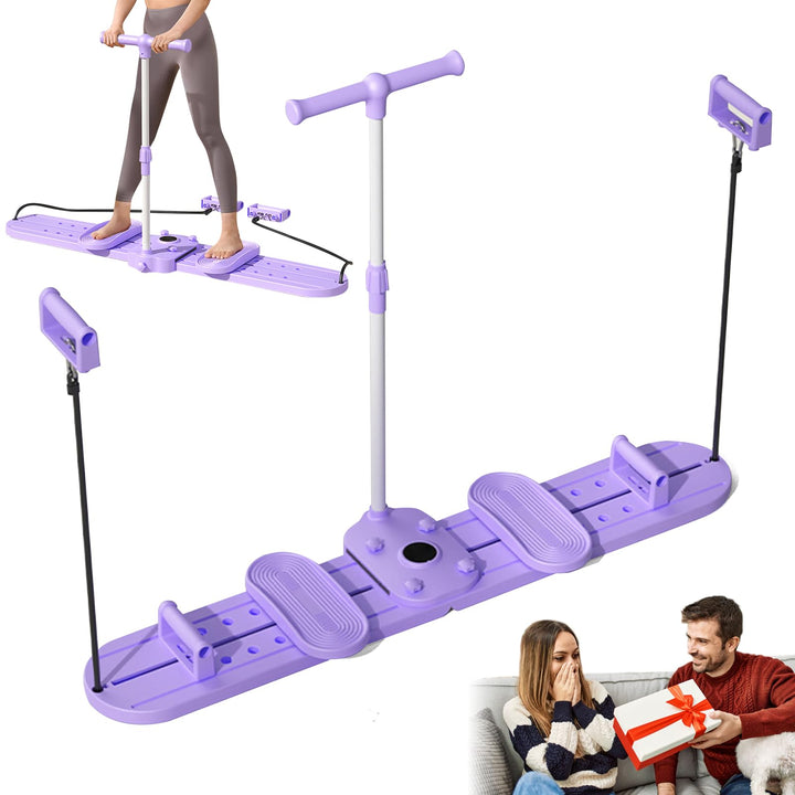 Pilates Reformer Board für Zuhause, Beckenbodentrainer, Ski-Maschine, Entfernbarem Liegestützgriffe,