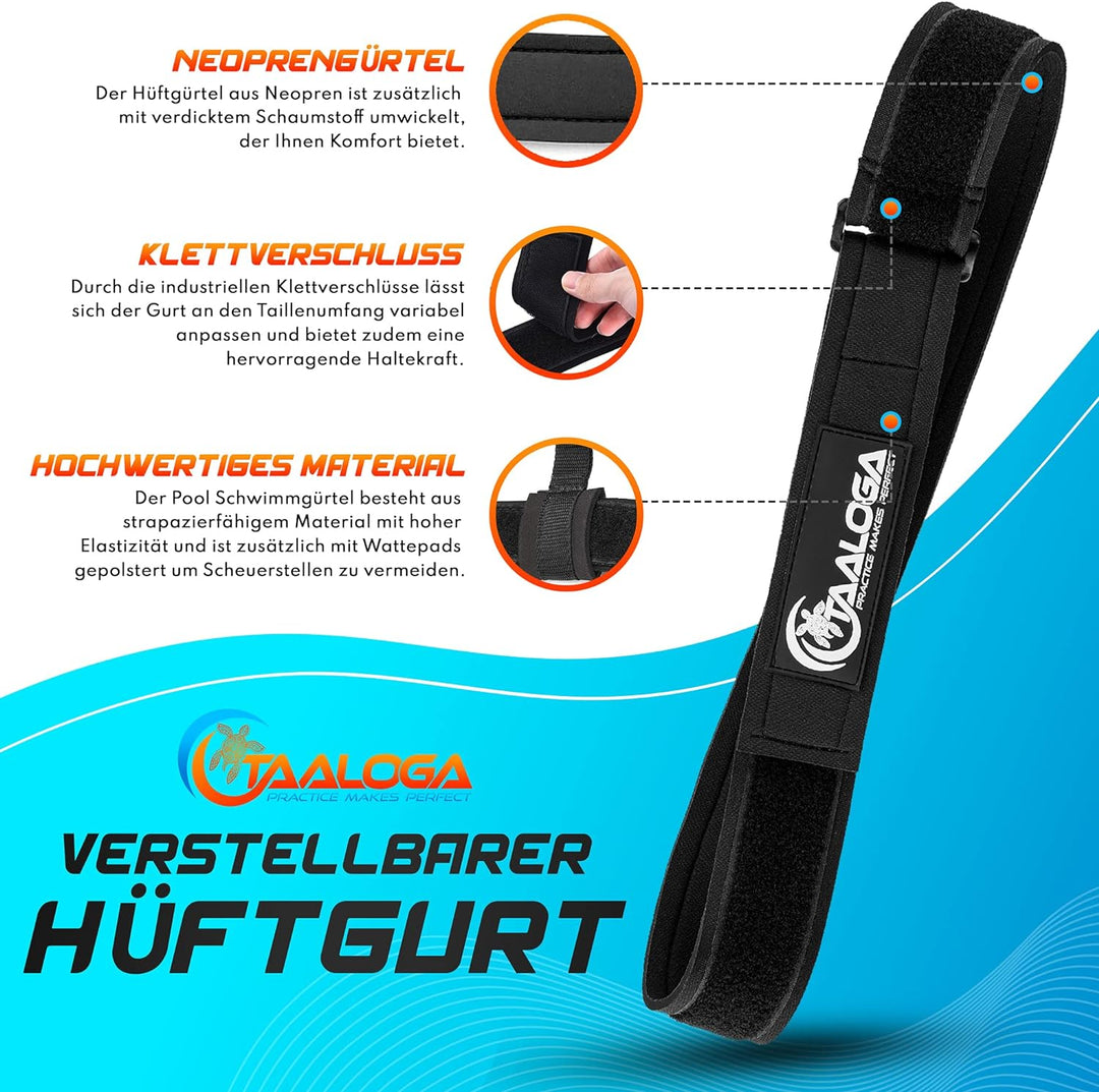 TAALOGA® Schwimmgurt | Schwimmen an der Stelle ohne Gegenstromanlage | Schwimmwiderstandseil für Spo