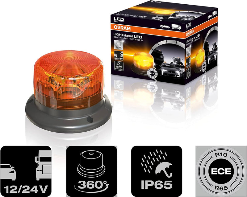 OSRAM LIGHTsignal LED BEACON LIGHT, LED-Rundumleuchte 360°, gelbe Blinkleuchte, strassenzugelassene