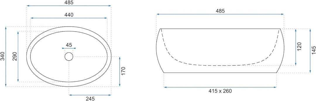 REA Waschbecken Waschtisch Aufsatzwaschbecken Keramik Handwaschbecken Aufsatz Waschschale Oval Elfen