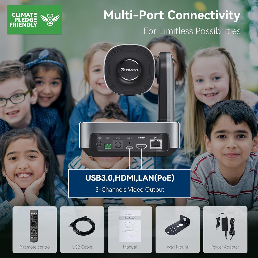 Tenveo 4K PTZ Kamera AI Humanoid & Gesicht Auto-Tracking 20X Optical + 8X Digital Zoom USB3.0 / HDMI