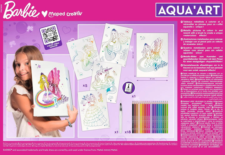 Maped CREATIV - Ausmal-Set AQUA'ART BARBIE - Maxi-Set inkl. 18x Aquarell-Stifte und 5x Vorlagen auf