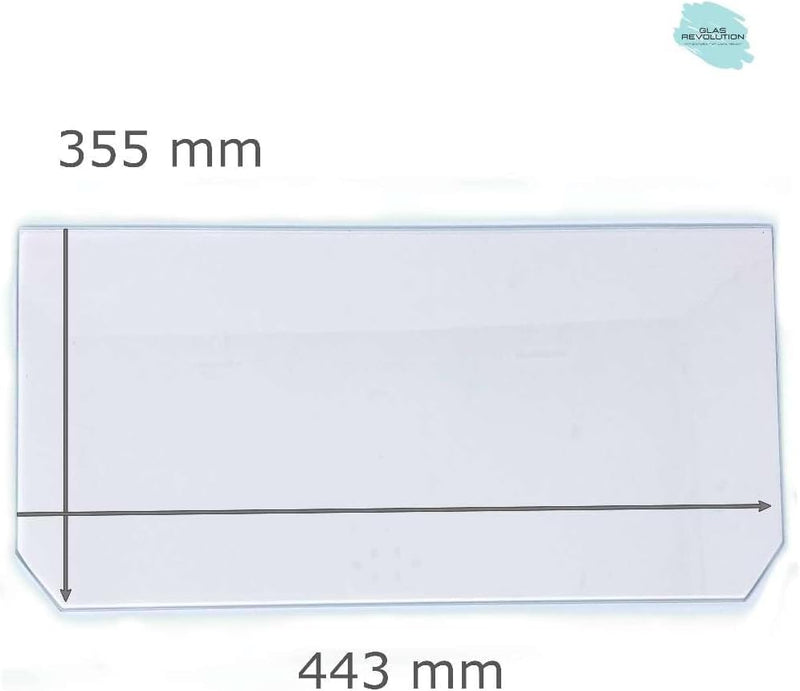 Glas Revolution Kühlschrank Einlegeboden - Klarglas 4 mm – Glasplatte, 2 abgeschrägte Ecken, alle Ma