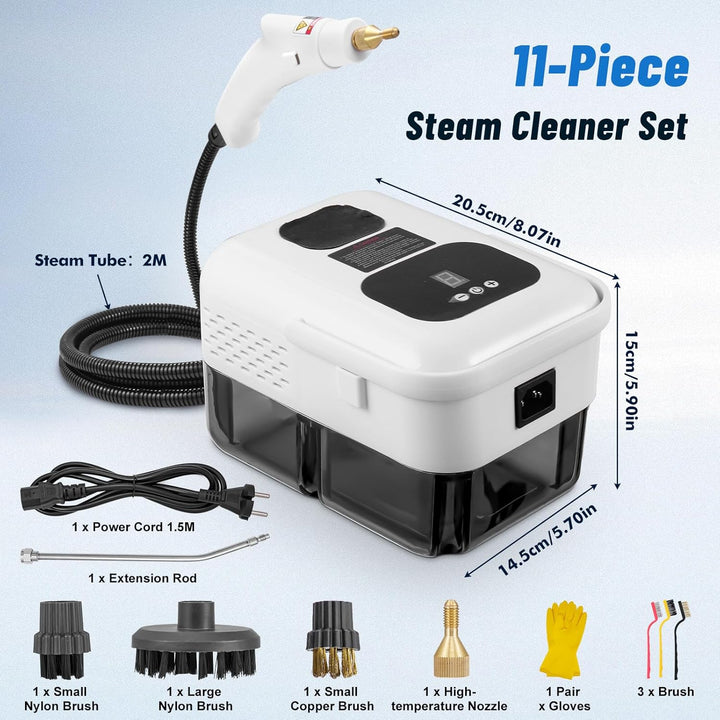 2500W Dampfreiniger, 9-Stufig Einstellbarer Handdampfreiniger, 3 Bar Mehrzweckdampfreiniger mit 1,2L