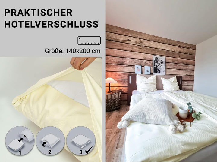 ZOLLNER Bettwäschegarnitur 80% Baumwolle, 20% Polyester, 80x80 cm + 140x200 cm, Weiss 2 mm Beige, 2