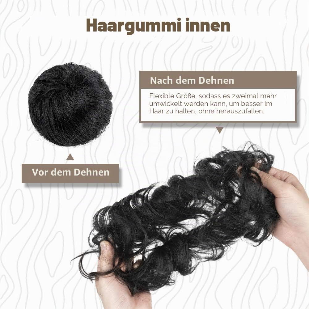 BARSDAR 100% Echthaar Haarteil Haargummi，Gelockt Unordentlich dutt extensions echthaar Haarteil Haar