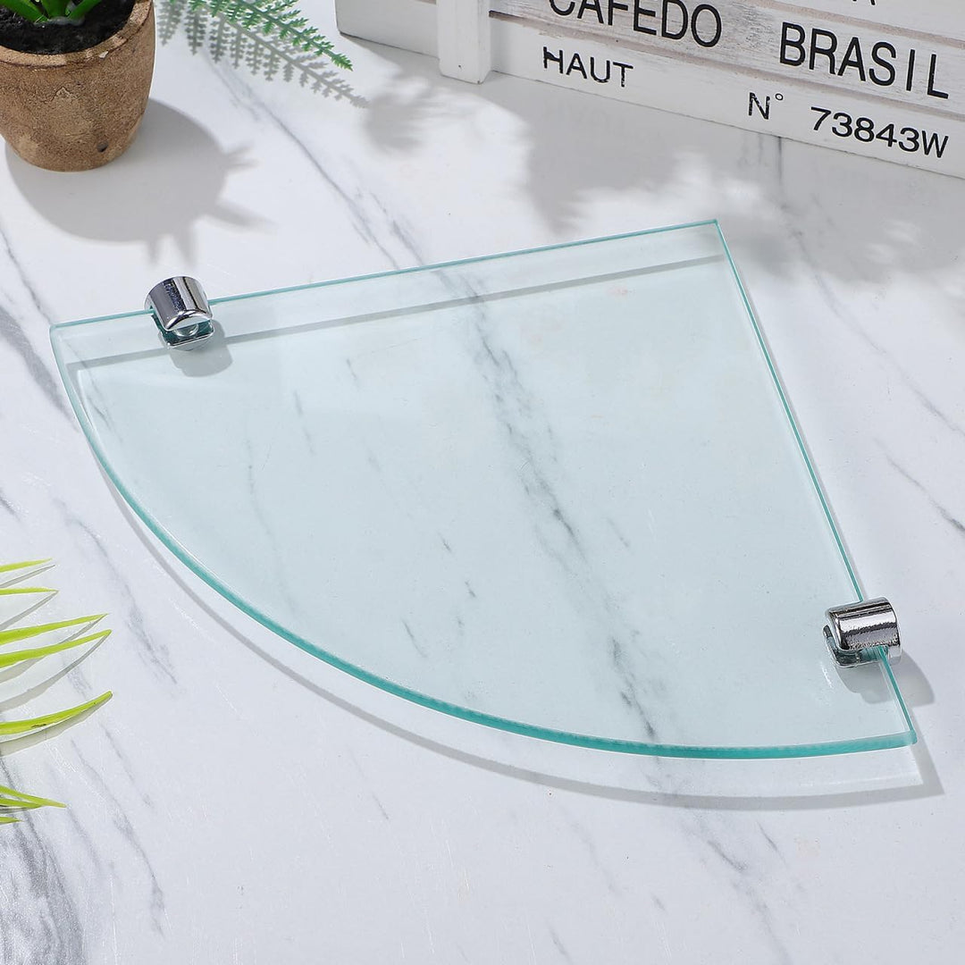 Cabilock 2 Stück Badezimmer Eckregal Glas Eckablage 20x20cm 6mm Glaswandhalterung Wandmontage Bad Au