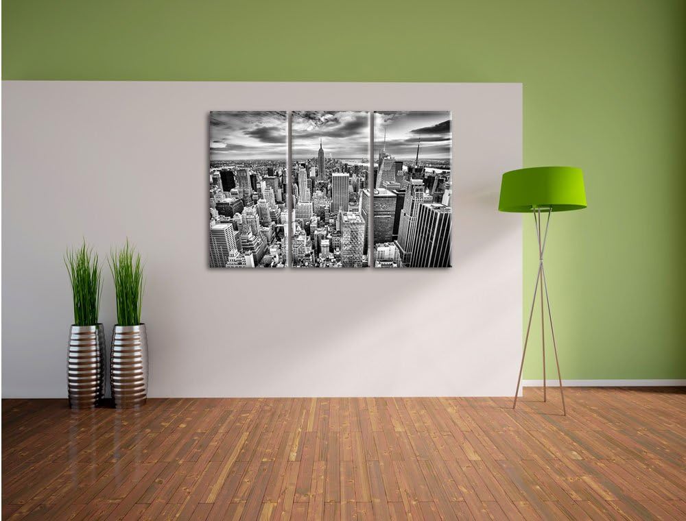 Pixxprint Monocrome, Skyline von New York 3-Teiler Leinwandbild 120x80 Bild auf Leinwand