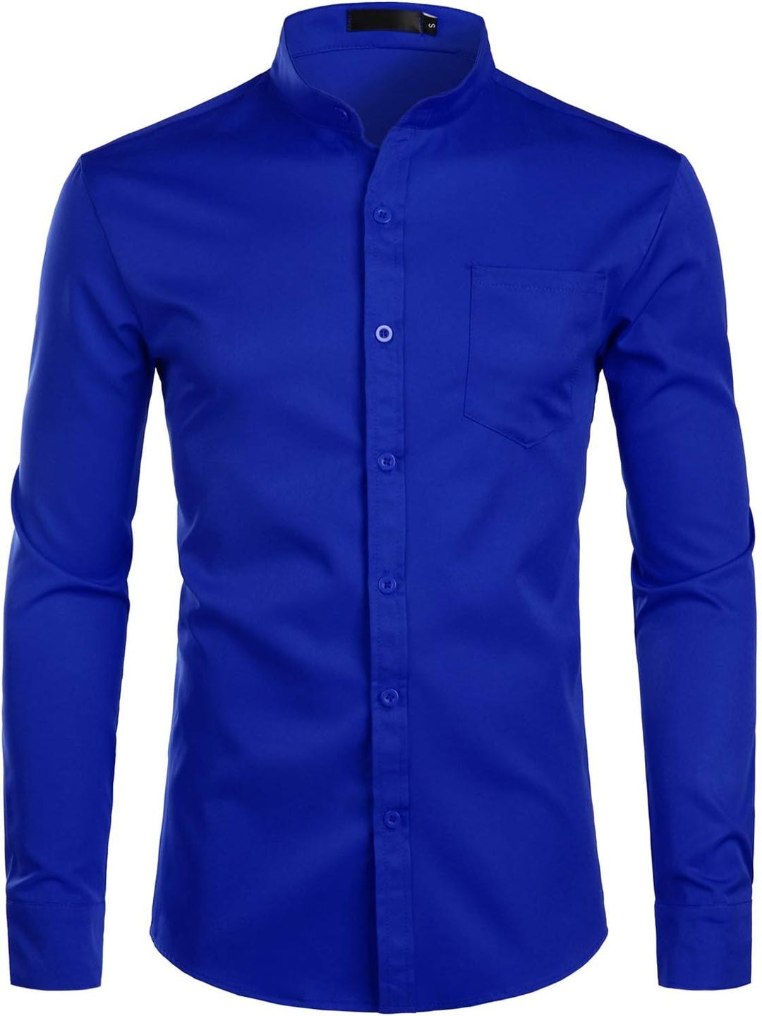 PARKLEES Herren Grandad-Kragen Slim Fit Langarm Casual Button Down Kleid Shirts mit Tasche M Königsb
