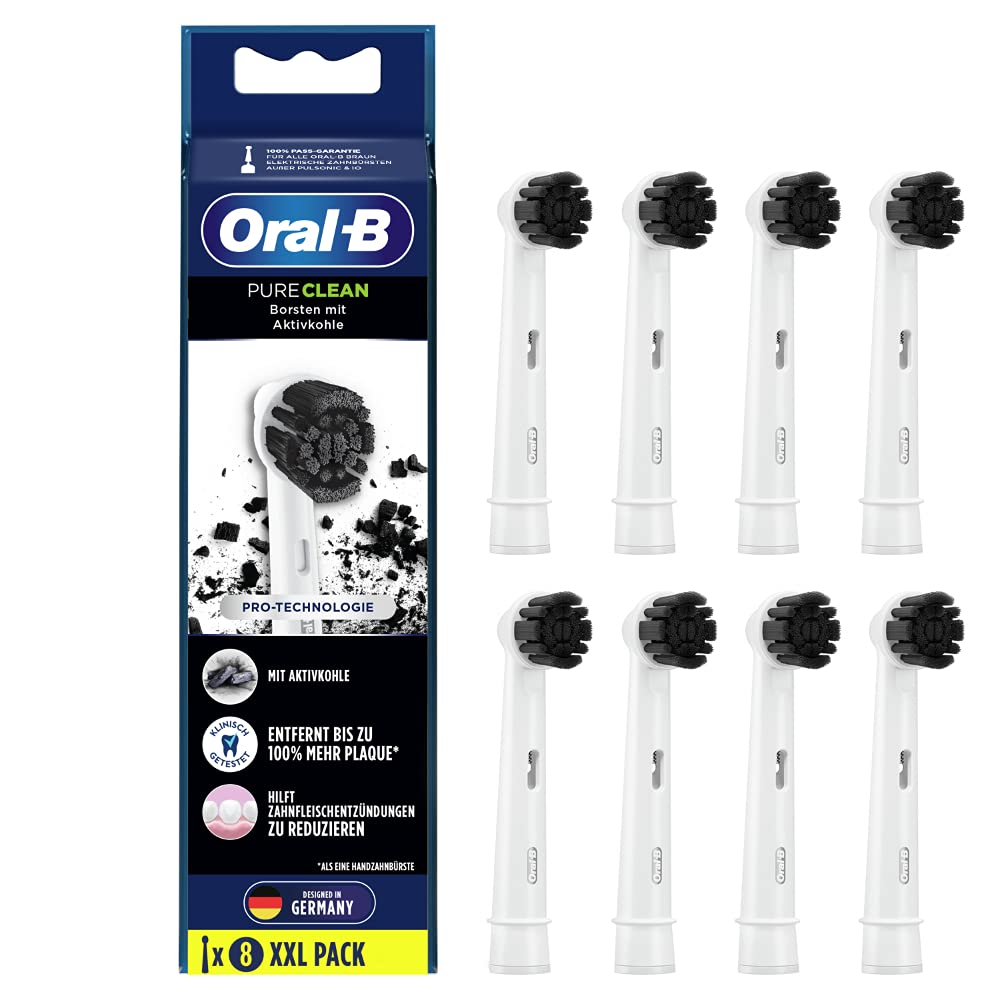 Oral-B Pure Clean Aufsteckbürsten für elektrische Zahnbürste, 8 Stück, mit Aktivkohle-Borsten, Zahnb