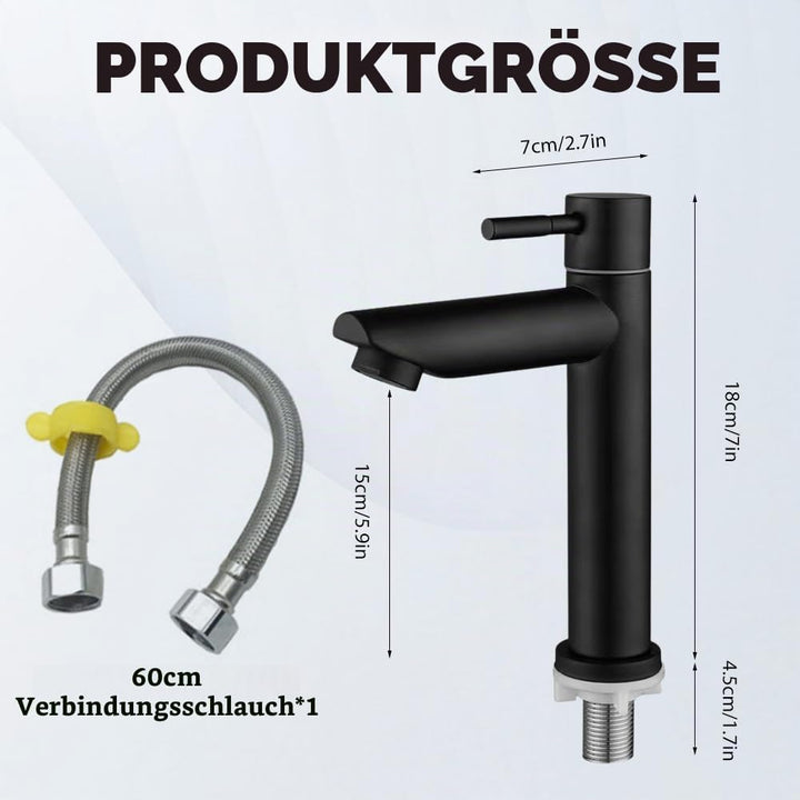 Wasserhahn Bad Schwarz+Wasserzulaufleitung, Edelstahl, Kaltwasserhahn Gäste Wc,Mischbatterie Waschbe