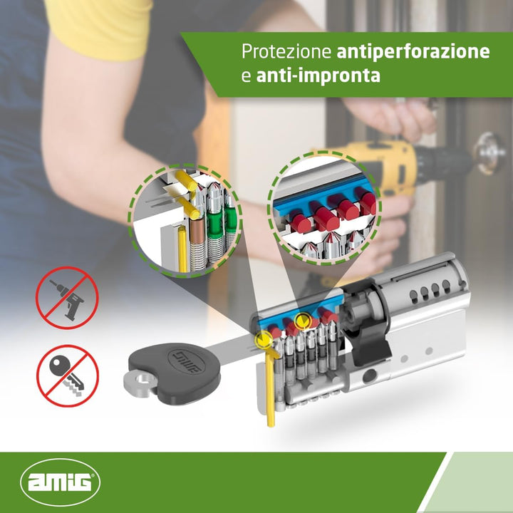 Amig - Sicherheitszylinder - Modell 20000 - Hergestellt aus Messing - Masse: 80 mm (30-50) - Bietet