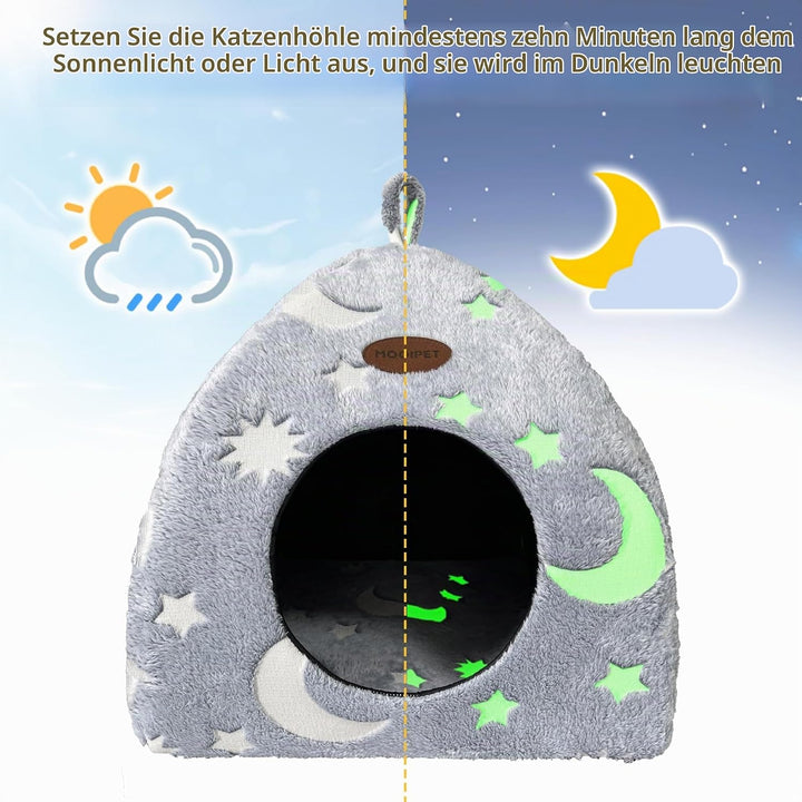 Katzenhöhle Plüsch Katzenhaus mit Waschbarem Kissen Faltbare Katzenzelt Höhle mit Handle Weiches und