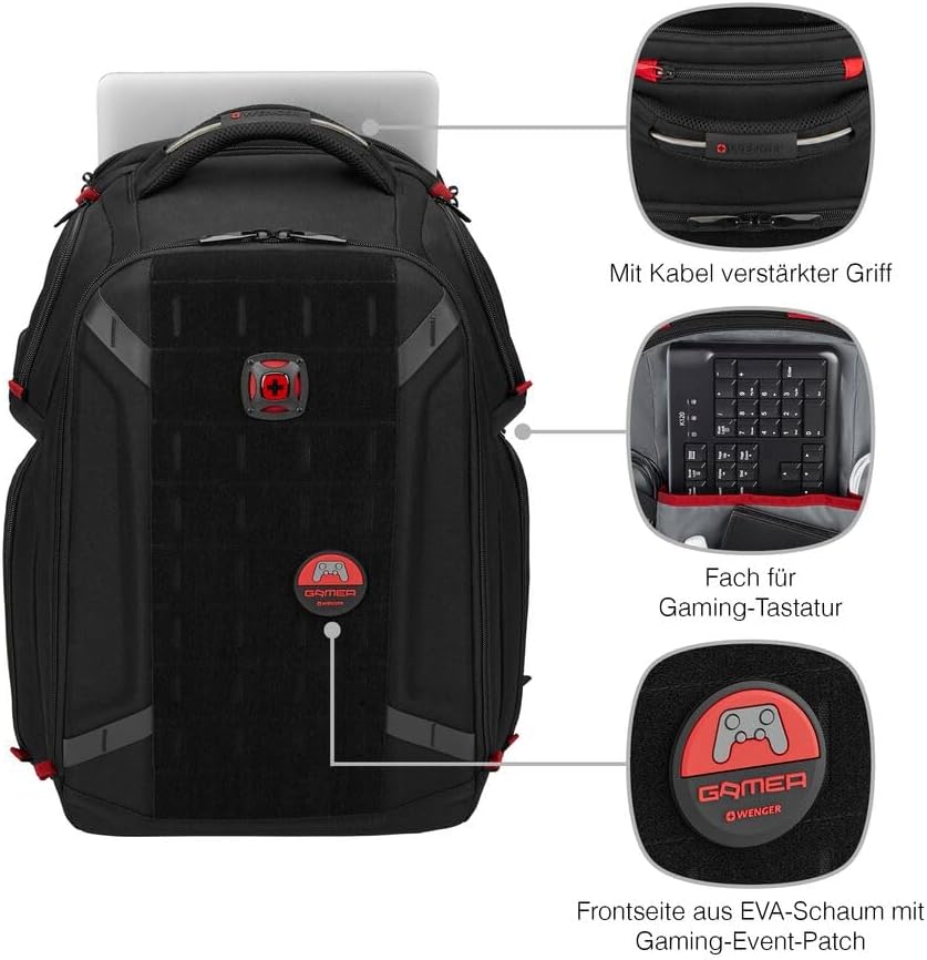 WENGER PlayerOne Gaming Laptop-Rucksack, Notebook bis 17 Zoll, Tablet bis 12 Zoll, Organizer, 29 l,