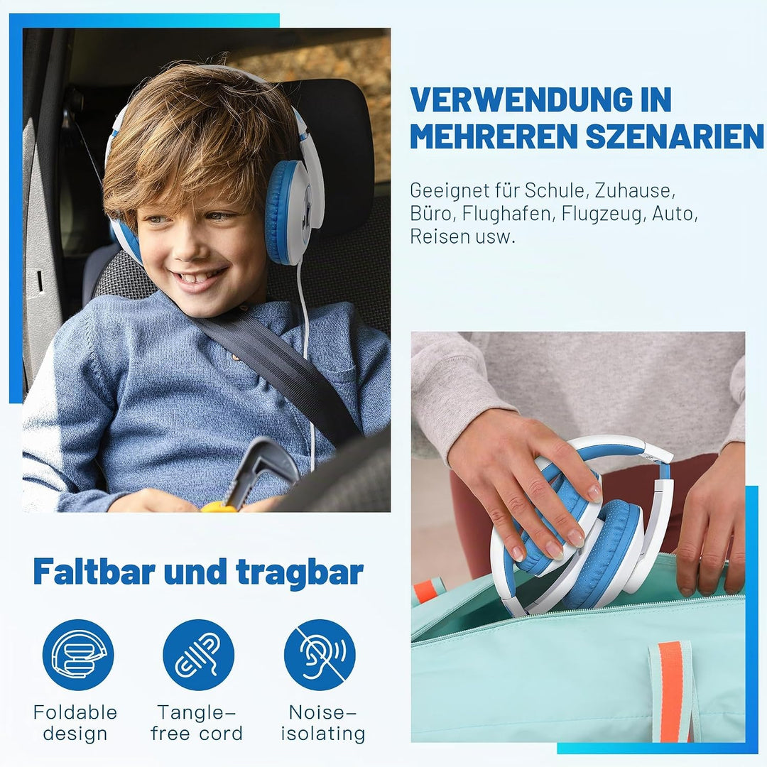RockPapa Comfort Kinder Kopfhörer für Schule Jungen, Kopfhörer Kinder mit Kabel, Einstellbar, Stereo