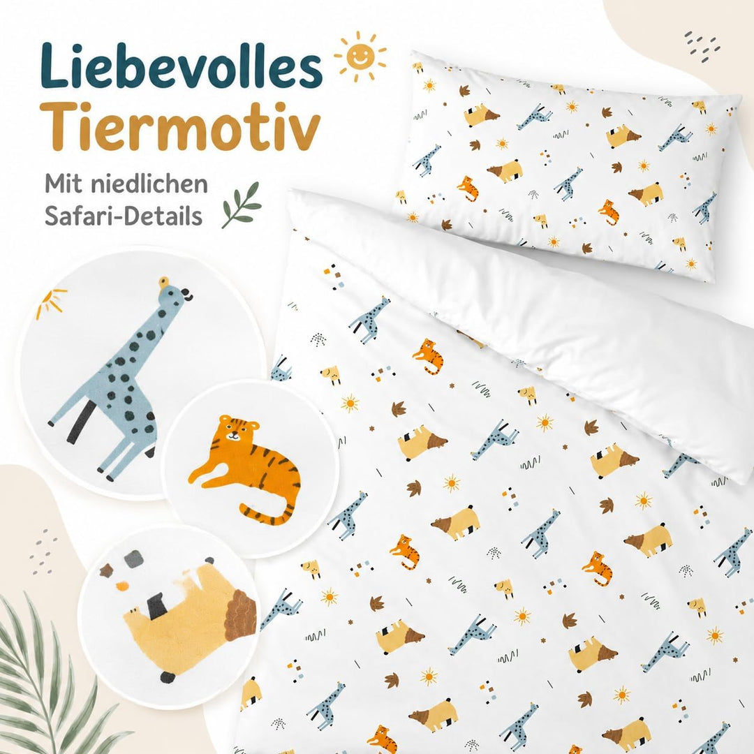 various Wendbare Babybettwäsche-Sets (60 x 120 cm), 100% Baumwolle, bestehend aus Bettbezug und Kiss