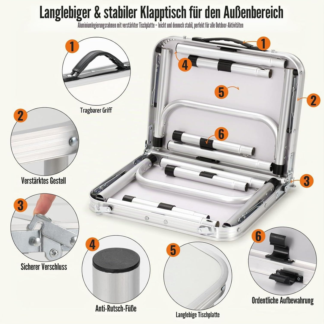 Velway Campingtisch Klappbar Höhenverstellbar 60x40cm - Leichter Alu Klapptisch Klein, Stabiler Gart