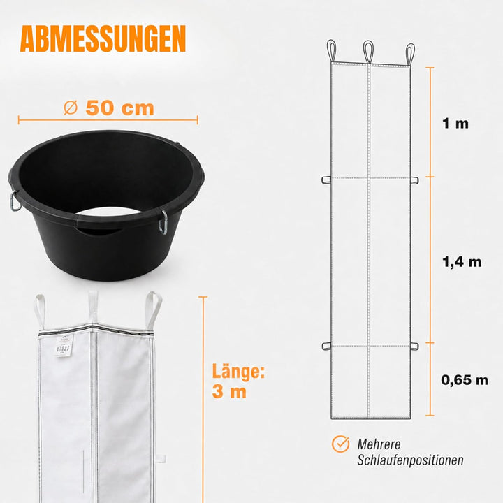 STORTSLURF Schuttrutsche 3m | Bauschuttrutsche inkl. Einfülltrichter und 4X Spanngurt optimales Set