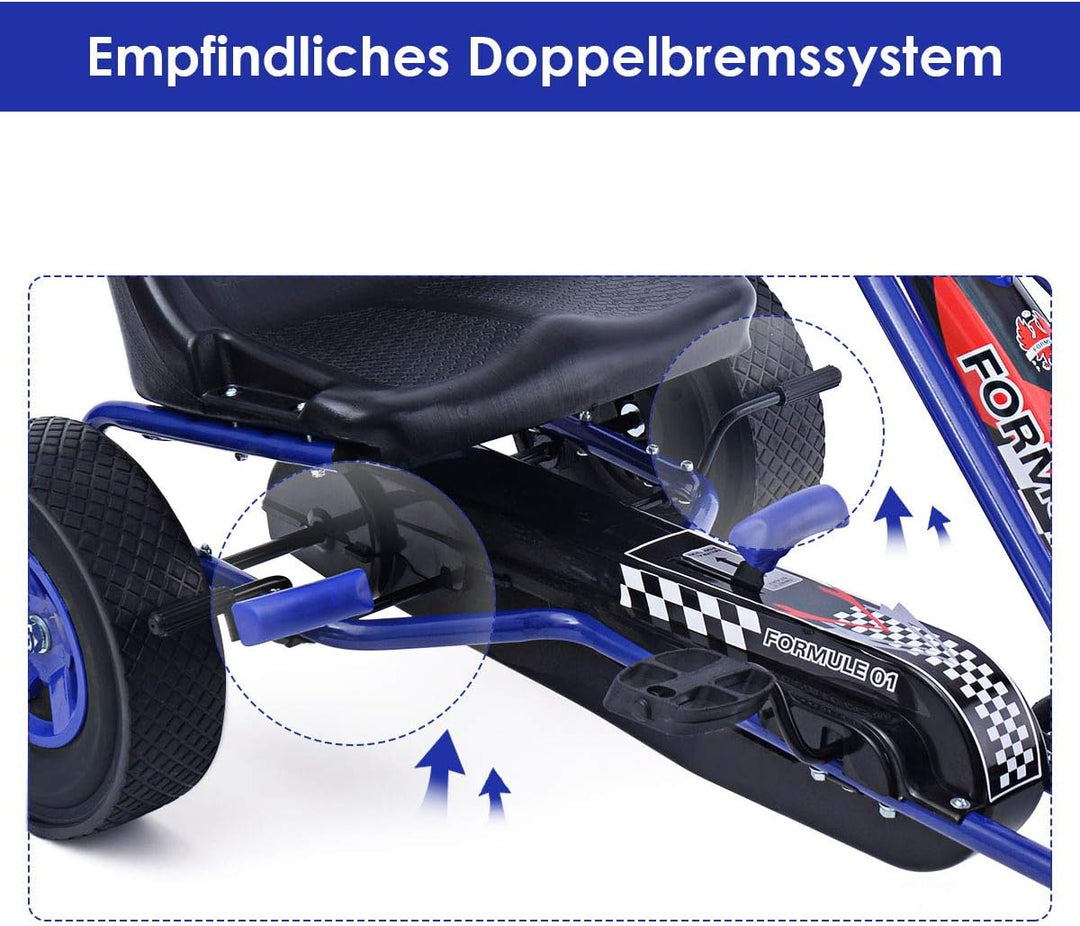 COSTWAY Gokart mit Handbremse und verstellbarem Sitz, Tretauto mit Vor- und Rückwärtsgang, Go Cart f