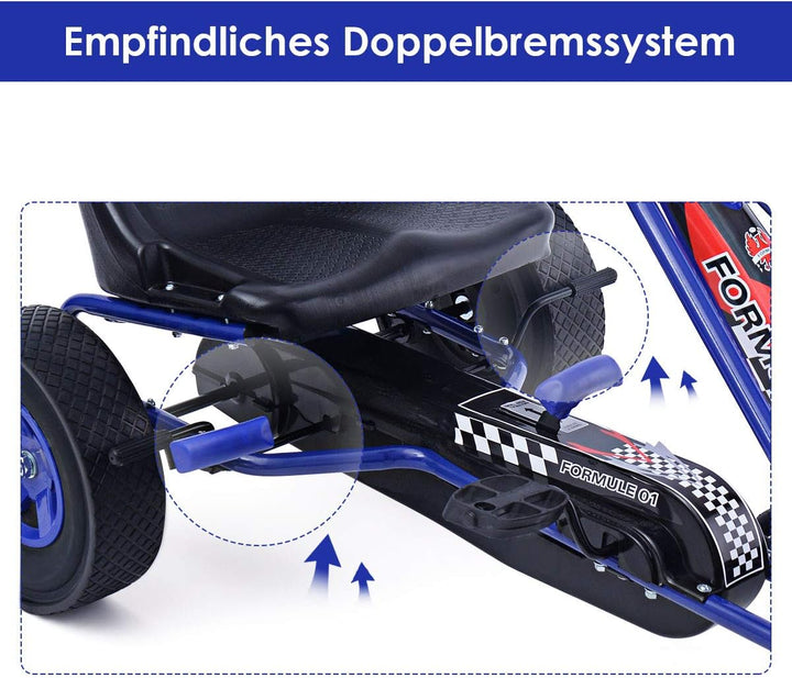 COSTWAY Gokart mit Handbremse und verstellbarem Sitz, Tretauto mit Vor- und Rückwärtsgang, Go Cart f